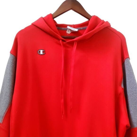 Champion Red Pullover Hoodie Long Sleeve Cotton Blend Sweatshirt Adult XL - Picture 2 of 10